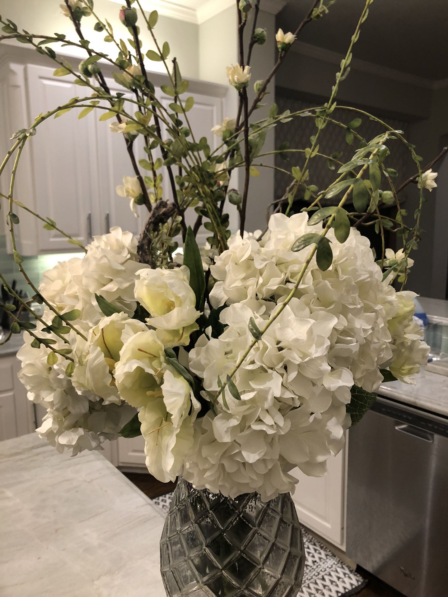 Artificial Flowers With Vase Faux Hydrangea Flower Arrangement