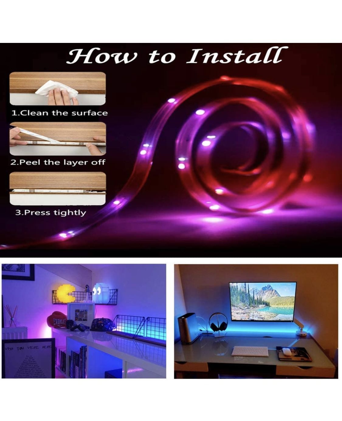 66 ft Led Light Strip,Led Color Changing Lights with Remote,Mood Lighting for Bedroom, Gaming Desk,Gaming Chair,Room Decoration SMD 5050 Strip Lights