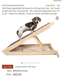 USA Made Adjustable Pet Ramp for All Dogs and Cats - for Couch or Bed with Paw Traction Mat - 40" Long and Adjustable from 14” to 24” - Rated for 200L Thumbnail