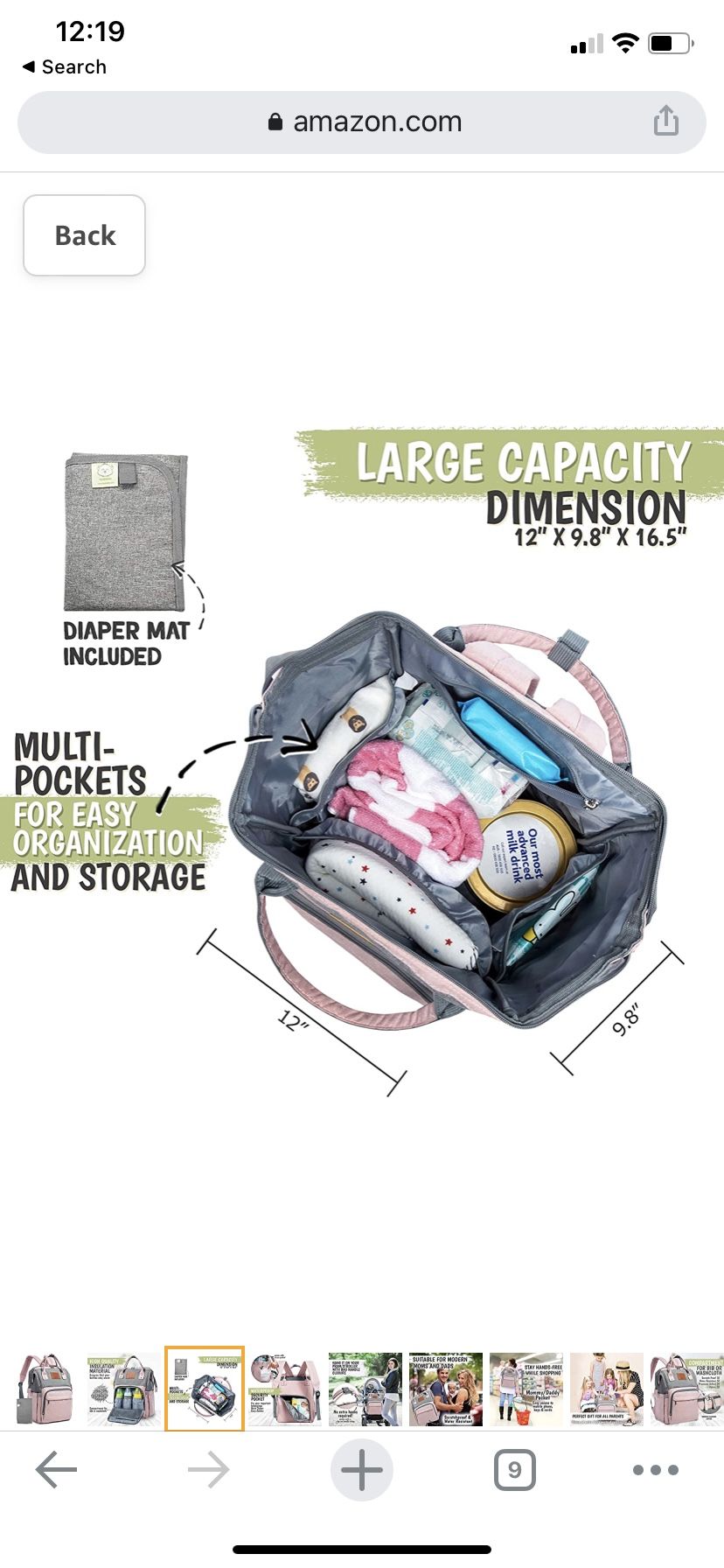 Diaper Bag Backpack - Large Waterproof Travel Baby Bags (Pink Gray)