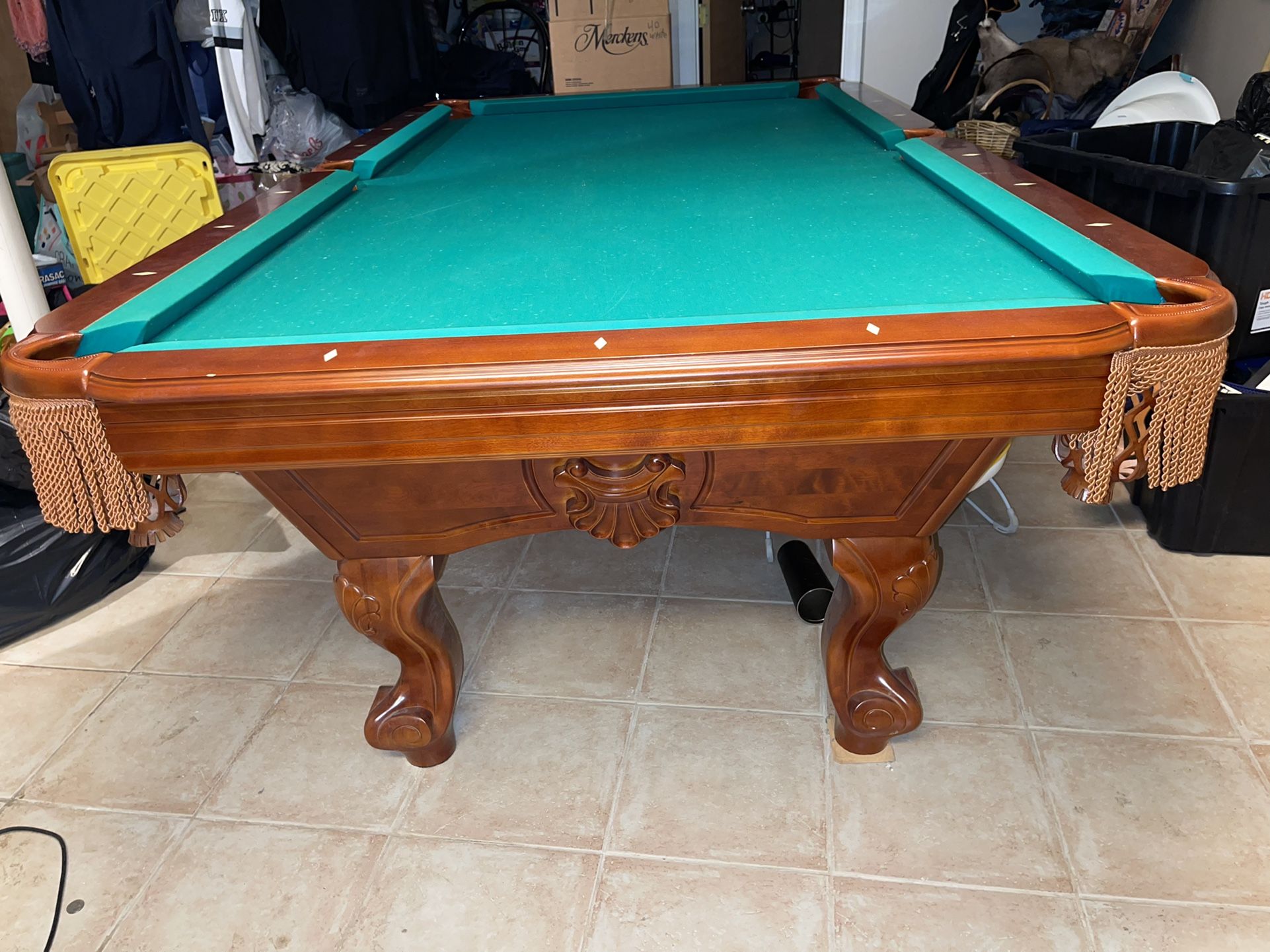 New Pool Table. Used 2 Times, Included All Items Pictured As Well As Cover. Must Be Unassembled & Transported. NEED GONE ASAP