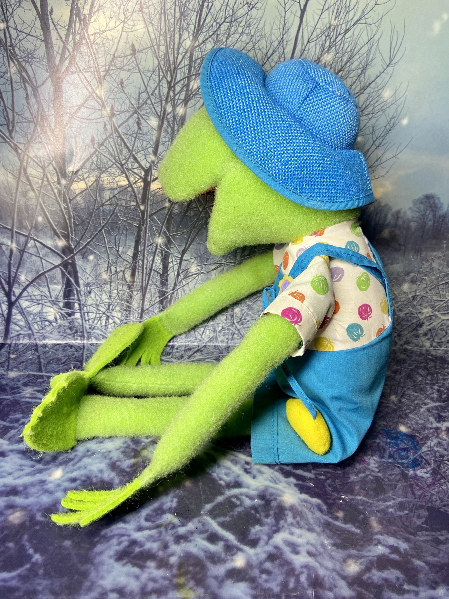 Vintage 1993 Farmer Kermit The Frog Muppets Plush
