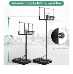 Basketball Hoop Basketball  System  Set With Adjustable Height, 44 Inch Backboard  & Wheels For Family  Indoor  & Outdoor  Thumbnail
