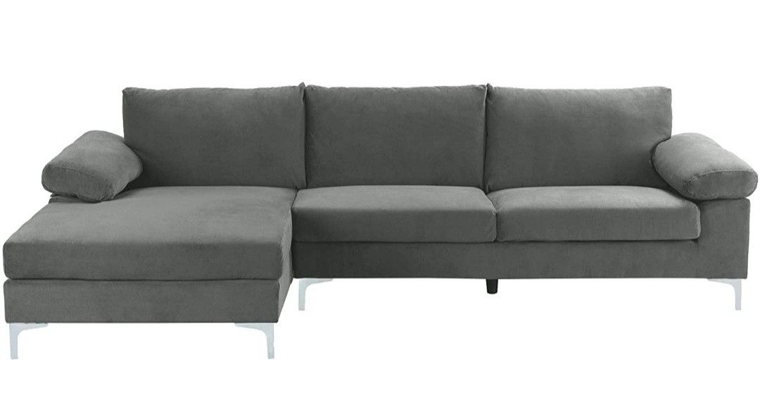 BRAND NEW Grey Velvet Sectional Sofa Couch