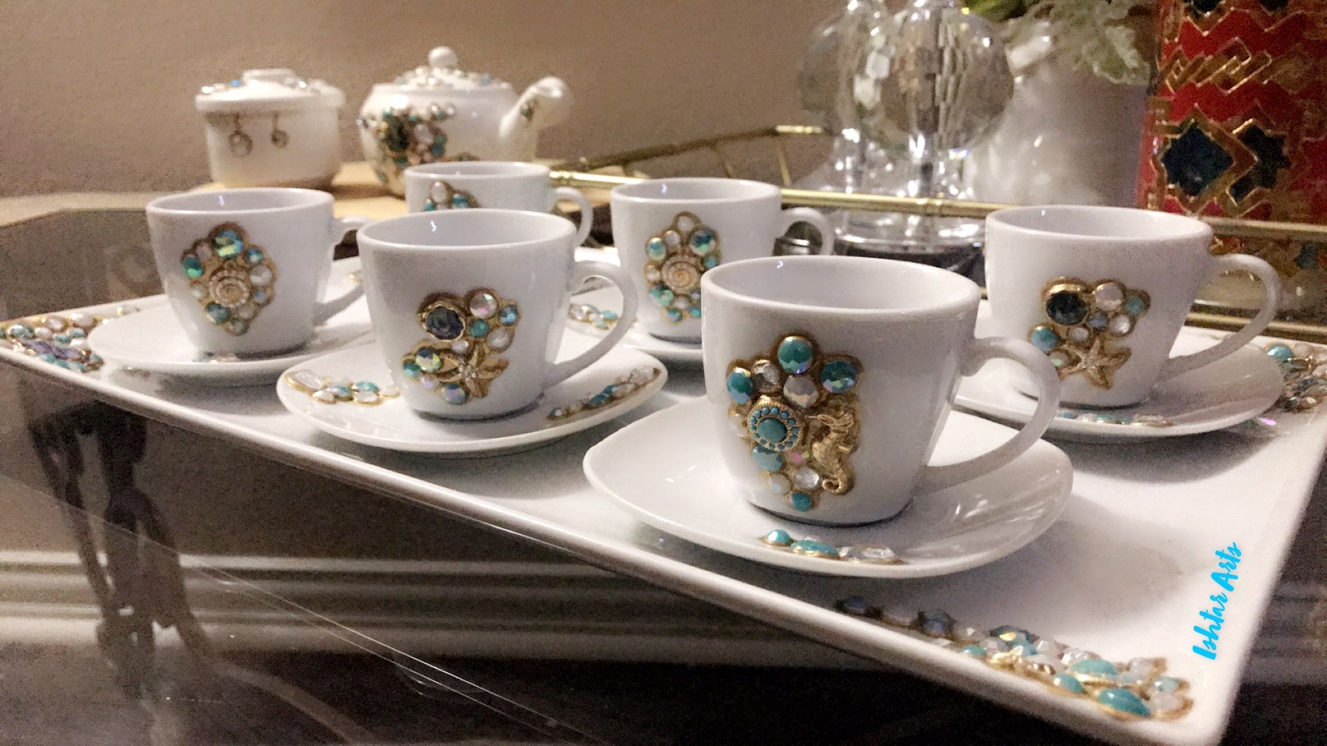 15pc Turkish Arabic espresso coffee set with tray handmade Gift