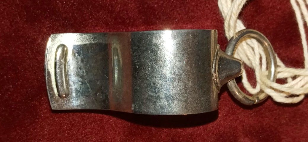 Vintage (1950s or earlier?) (VERY RARE Square Mouthpiece) The Acme Thunderer Made in England Police Whistle (Nickel-Plated Brass) with Original Cork