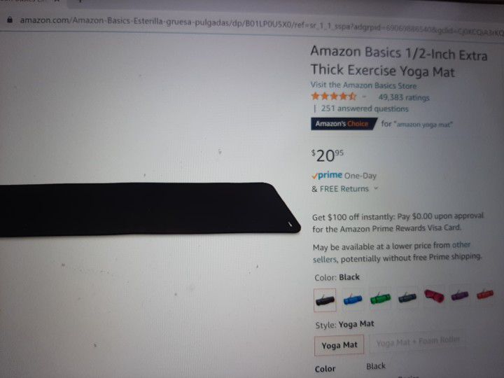 Yoga Exercise Extra Thick Mat - Amazon 
