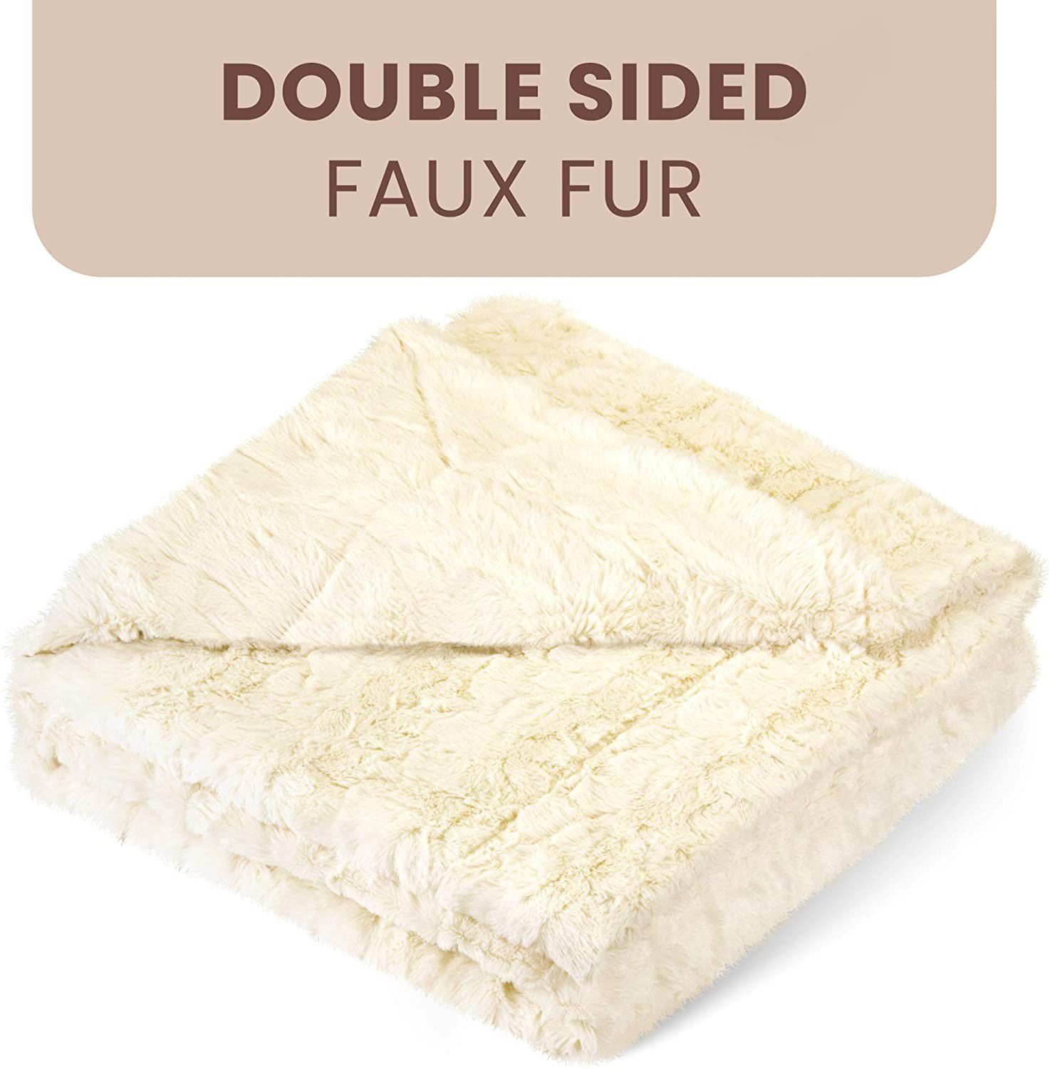 Luxury Faux Fur Throw Blanket - Ultra Soft and Fluffy - Plush Blankets for Couch Bed & Living Room - Fall Winter & Spring - 50x65 (Full Size) Ivory