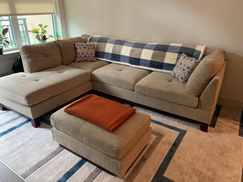 Brand New Camel Color Chenille Sectional Sofa Couch + Ottoman
