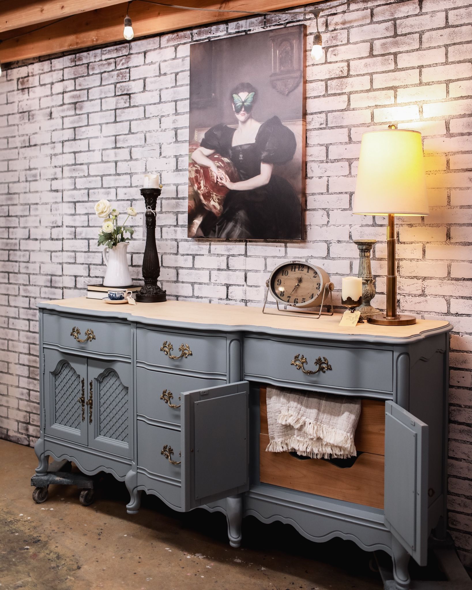 Gorgeous French Provincial Blue And Wood Dresser