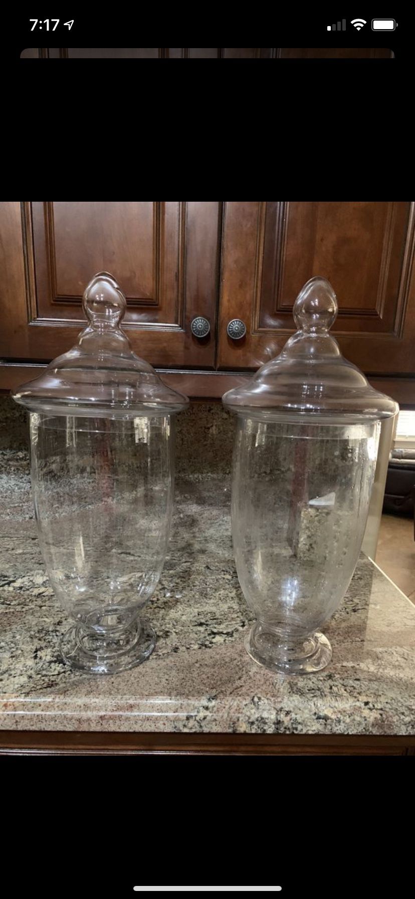2 large apothecary jars 23” tall originally $60 each now $30 For 1 or both for $50