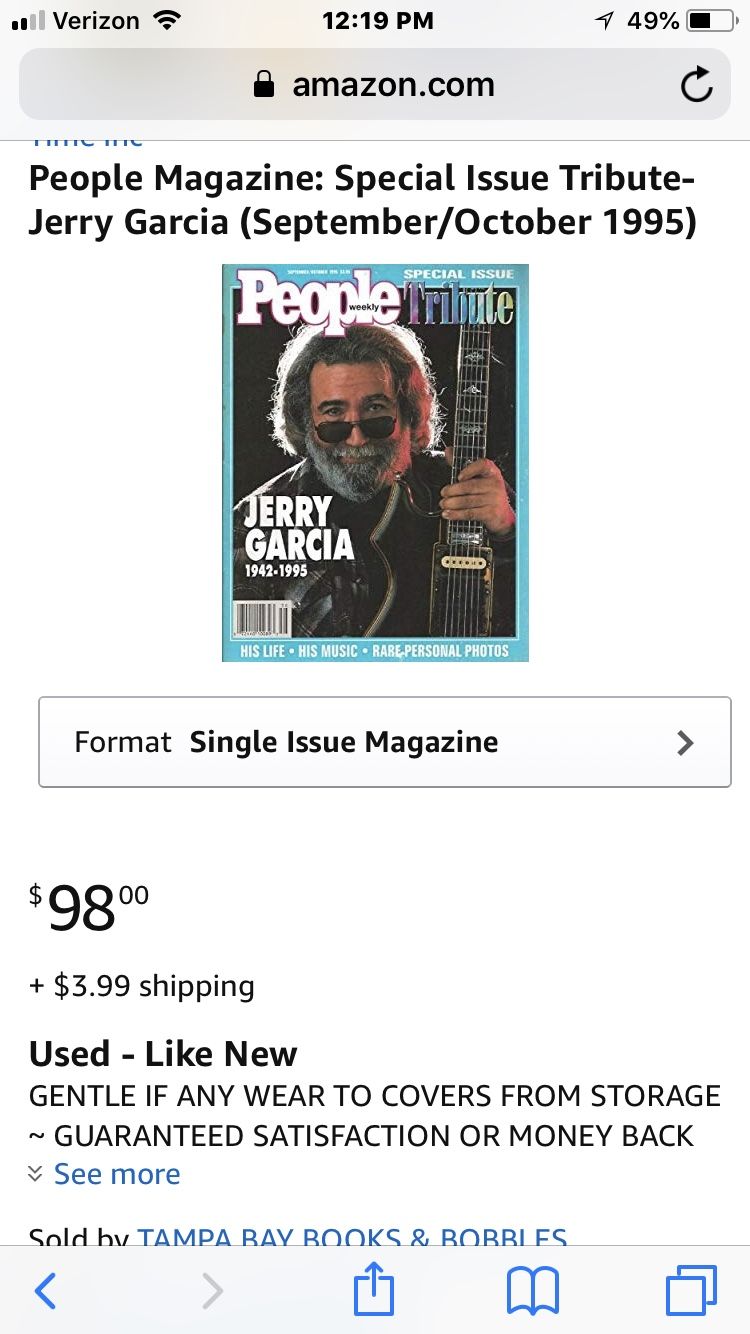 Brand new peoples magazine of jerry Garcia collection for 20$ brand new and worth a lot