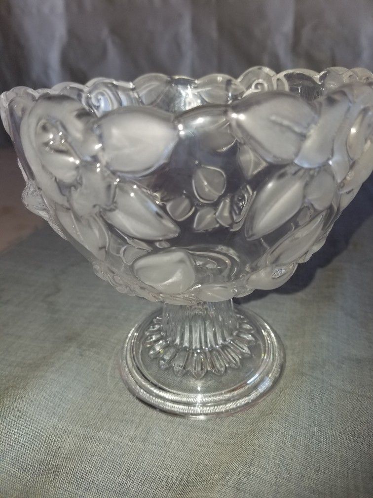 Small Crystal candy/ nut dish raised rose and leaf design 5 1/4" diameter X 5" tall A127Z593