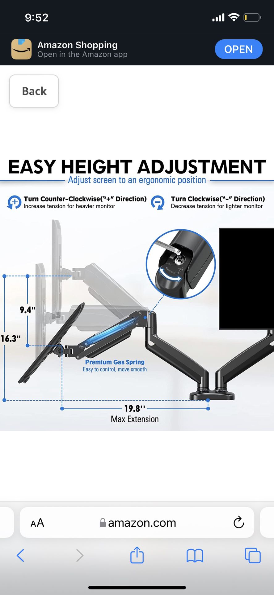 MOUNTUP Dual Monitor Stand, Fully Adjustable Gas Spring Dual Monitor Mount, Monitor Desk Mount with C Clamp, Grommet Mounting Base, Double Monitor Arm