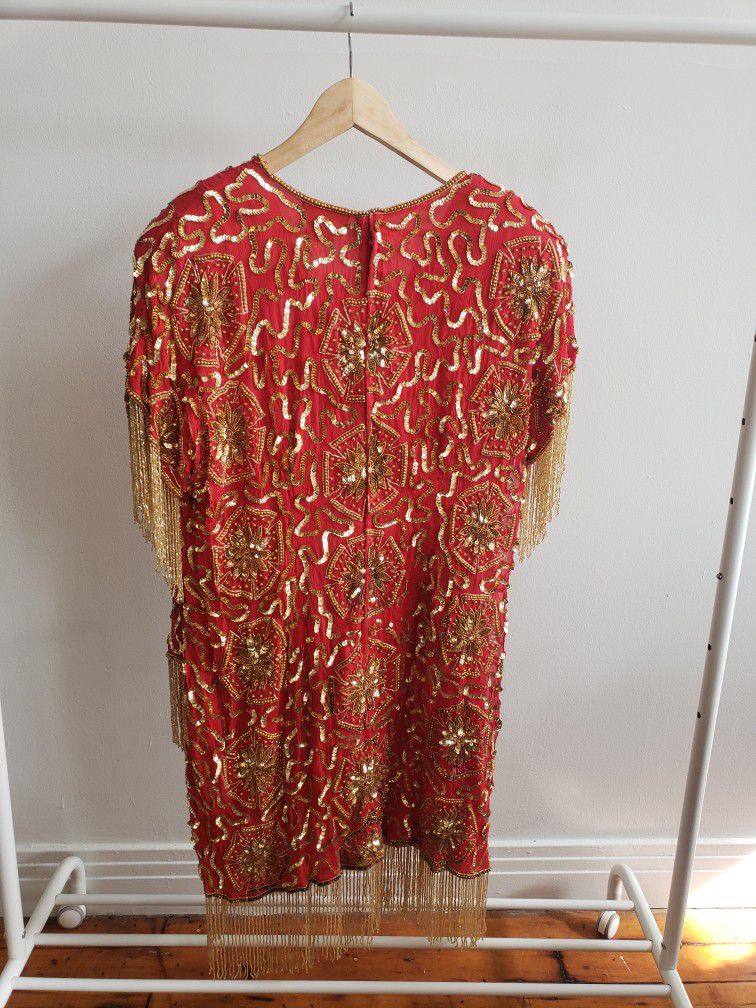 Vintage Red & Gold Sequin Dress 5x