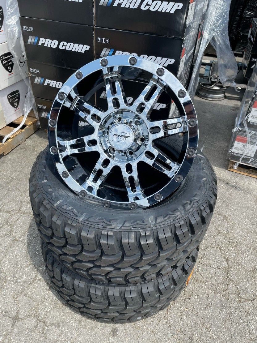 Procomp 20x9 chrome 6x139 + 33x12.50R20 MT $1499 Package deal