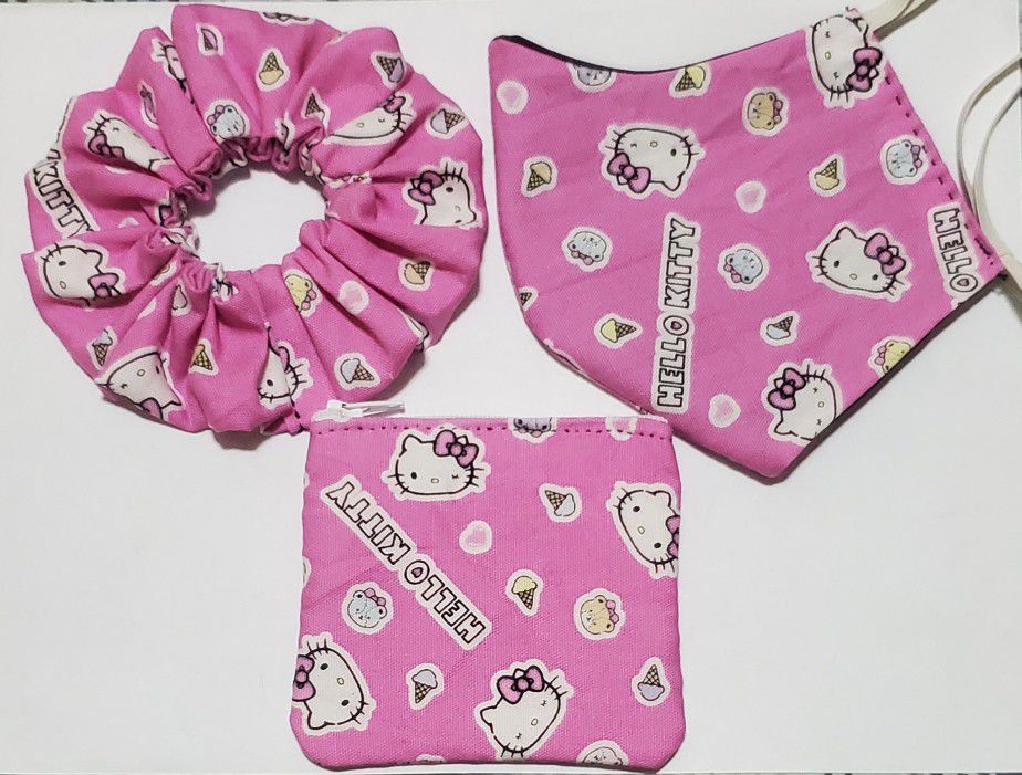 CUTE! Hello Kitty Scrunchie/mask/coin purse set