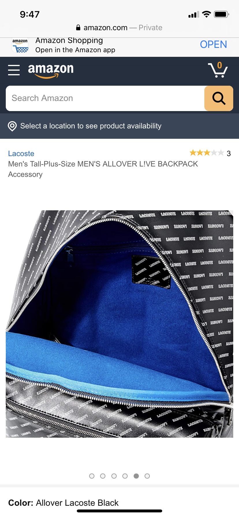 Lacoste black leather backpack