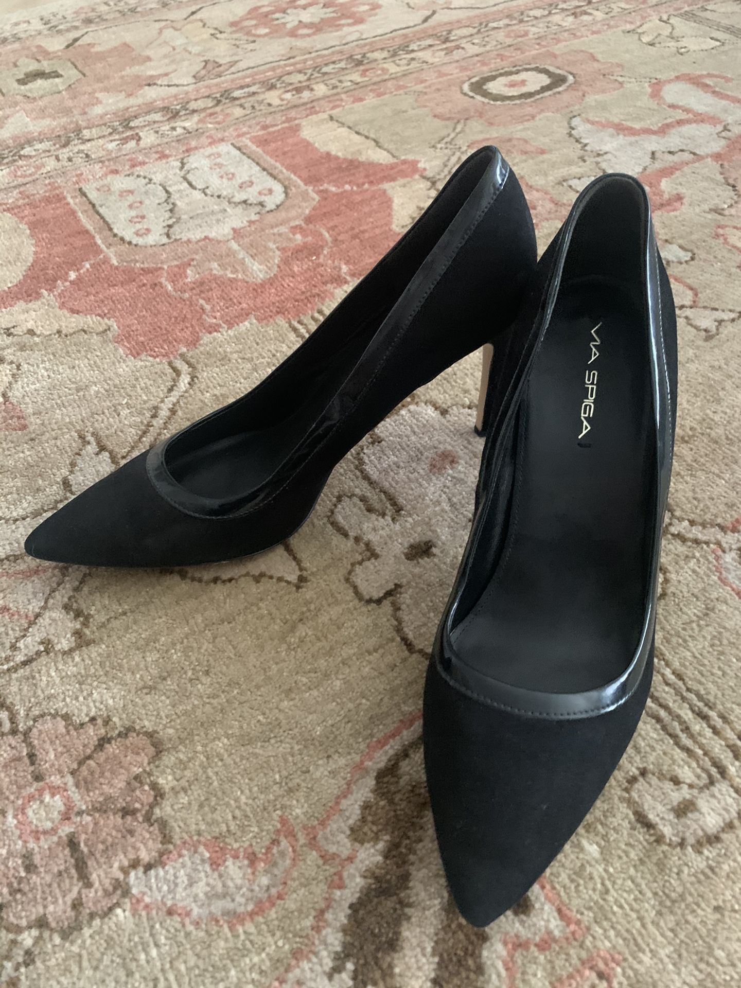 Via Spiga suede heels. Patent leather trim. 3 1/2 inch.