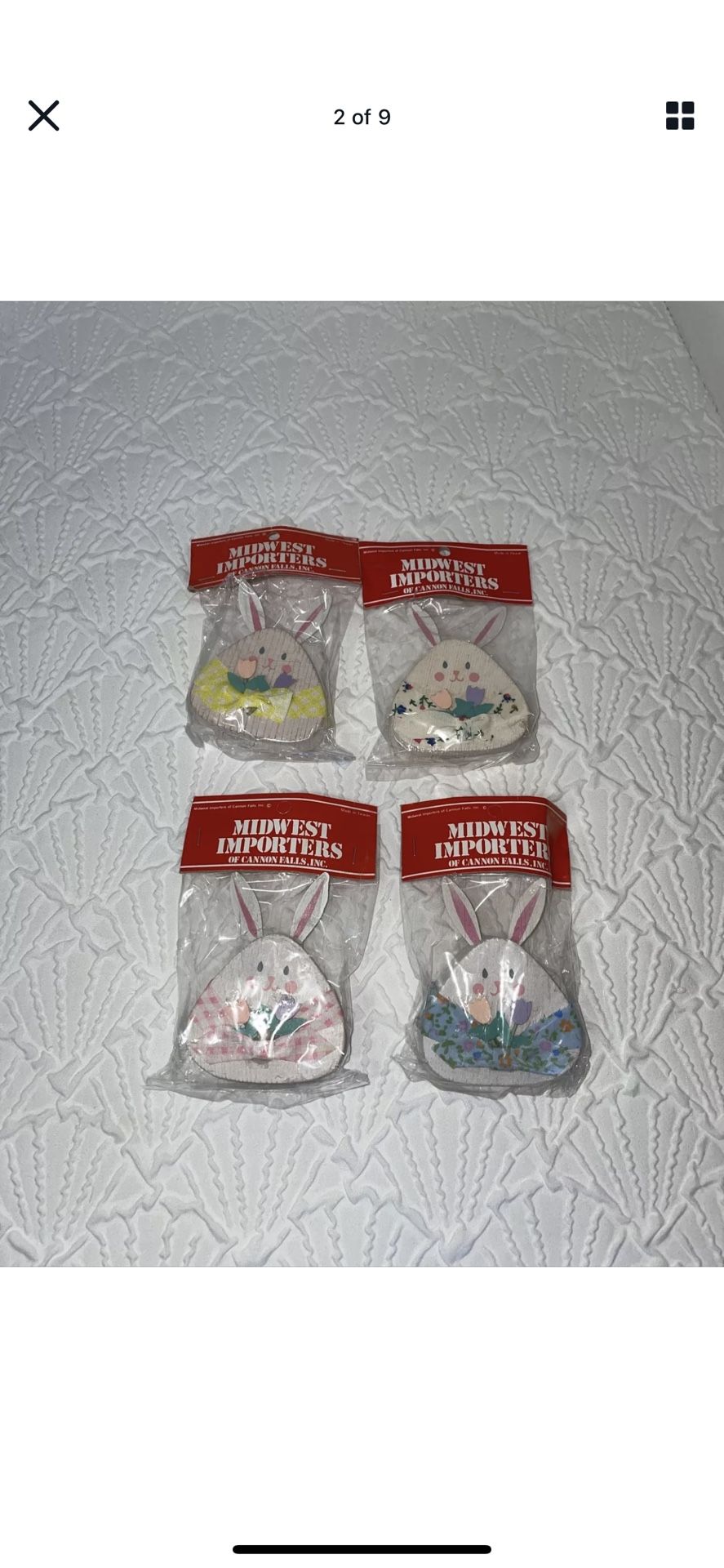 VTG Midwest Importers Of Canon Falls Wood Bunnies Ornaments Easter Like New Set of 6 Made in Taiwan! 3 matching sets!