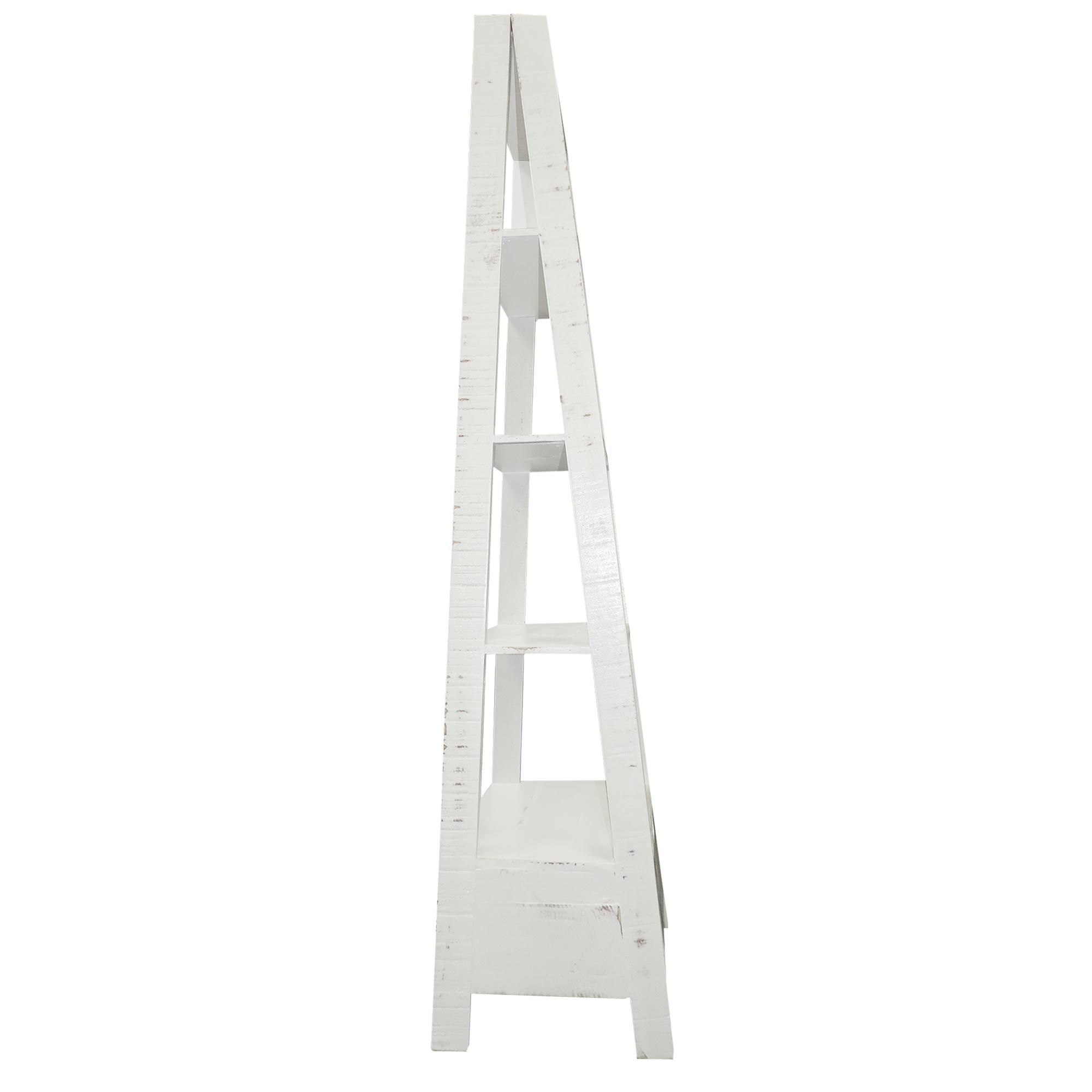4 Shelf Wooden Ladder Bookcase with Bottom Drawer, Distressed white , Saltoro Sherpi
