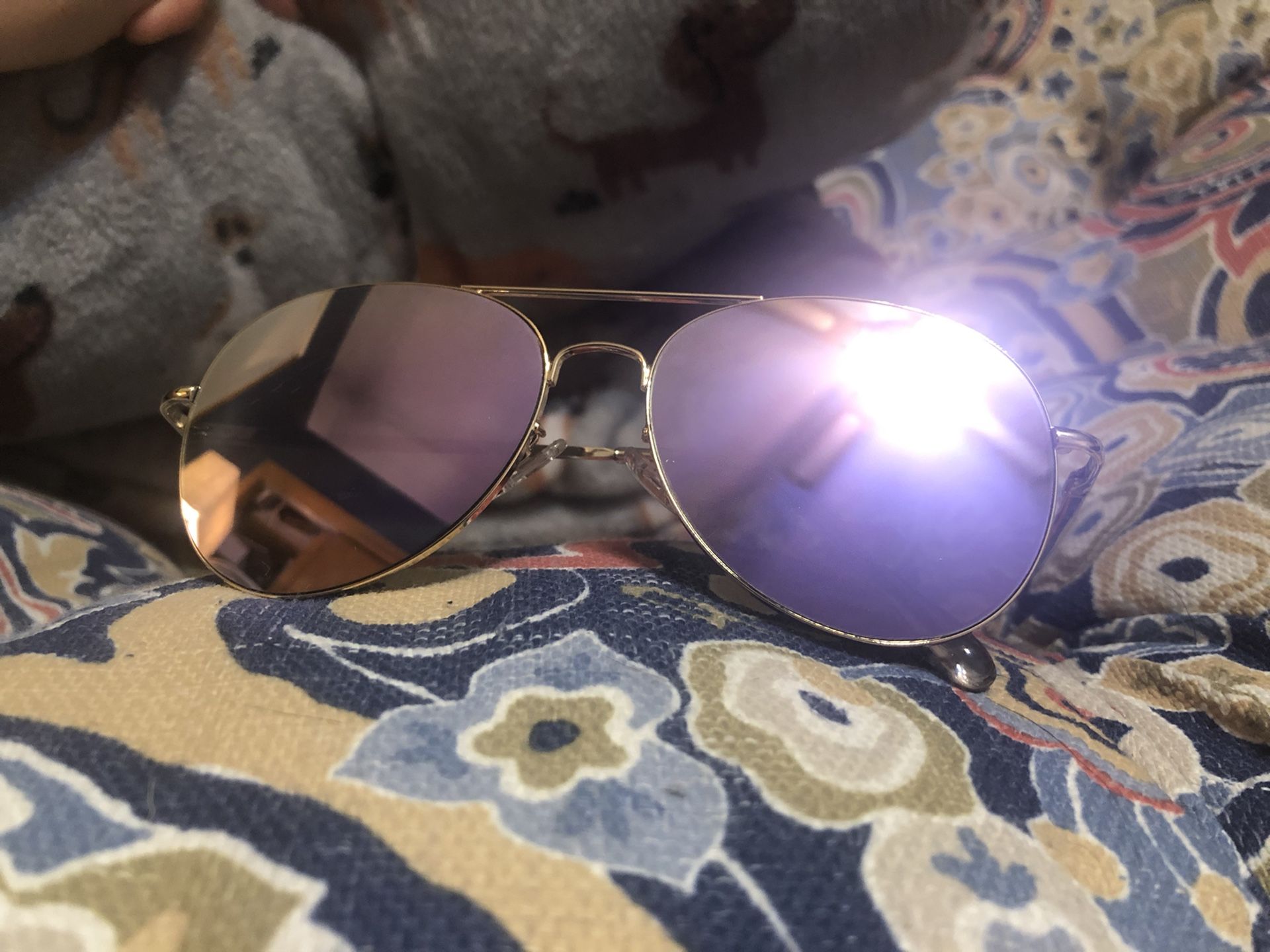 Unused Purple Mirror Flat Lense Aviator Sunglasses Gold Trim