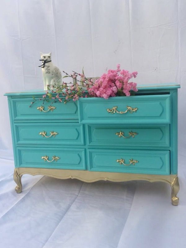 Medium sized french provincial teal tiffany dresser