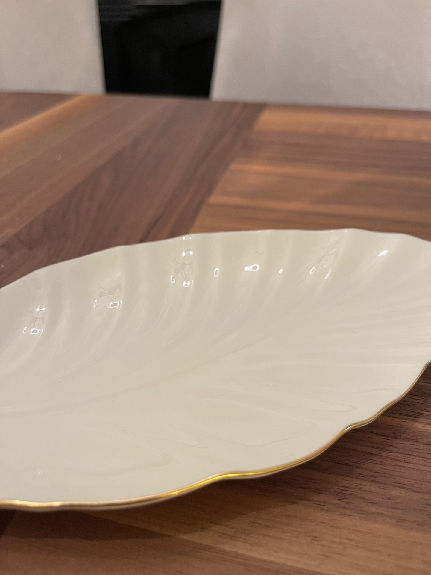 Lenox Ivory Gold Rimmed Leaf Shaped Candy or Trinket Dish