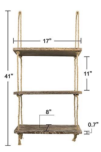 🍀 BRAND NEW 3 Tier Distressed Wood Jute Rope Floating Shelves Rustic Home Wall Decor 3.3 Lbs