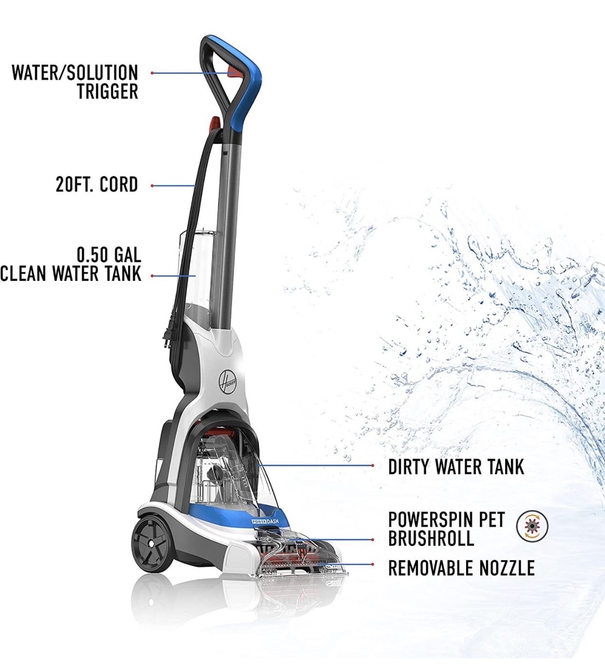 NEW! Hoover PowerDash Pet Compact Carpet Cleaner, Lightweight, FH50700, Blue