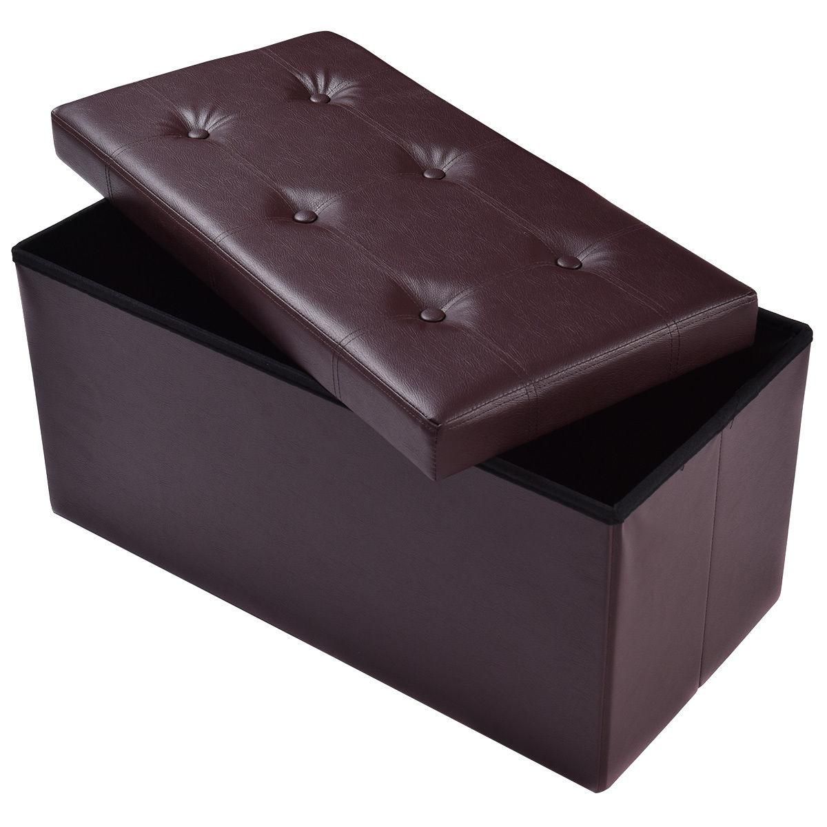 Costway 30"x15"x15" Large Folding Storage Faux Leather Ottoman Pouffe Box Stool (Brown)