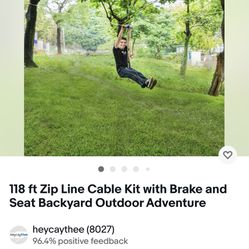 118 ft Zip Line Cable Kit with Brake and Seat Backyard Outdoor Adventure - Great Condition. Comes with two spring brakes for added safety.  Thumbnail