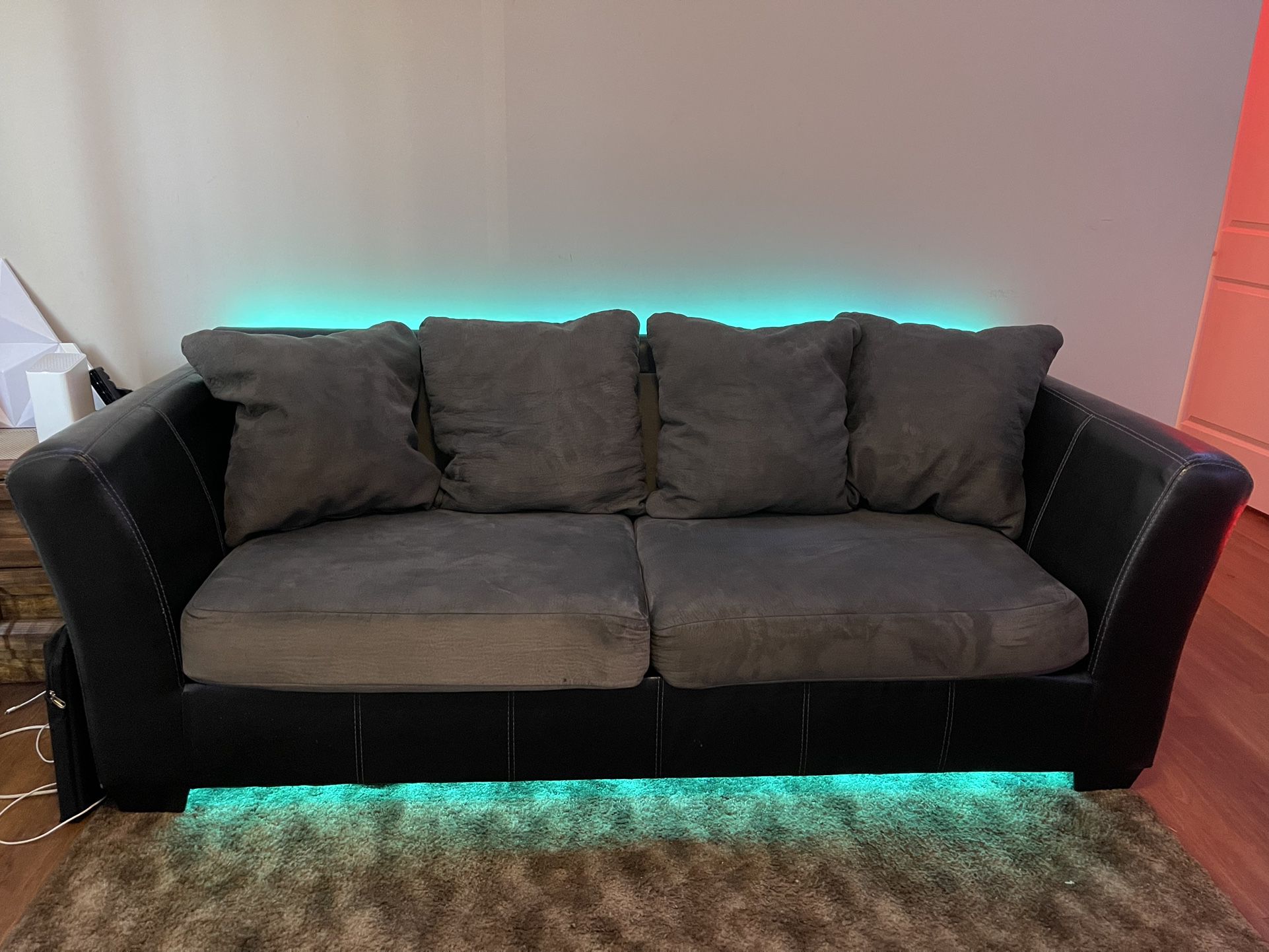 Black/Gray Leather And Suede Sofa (RGB LEDs)