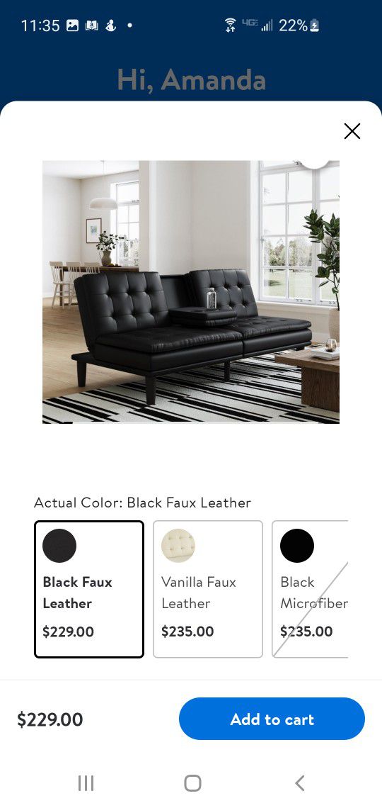 Black Faux Leather Futon with Cupholders