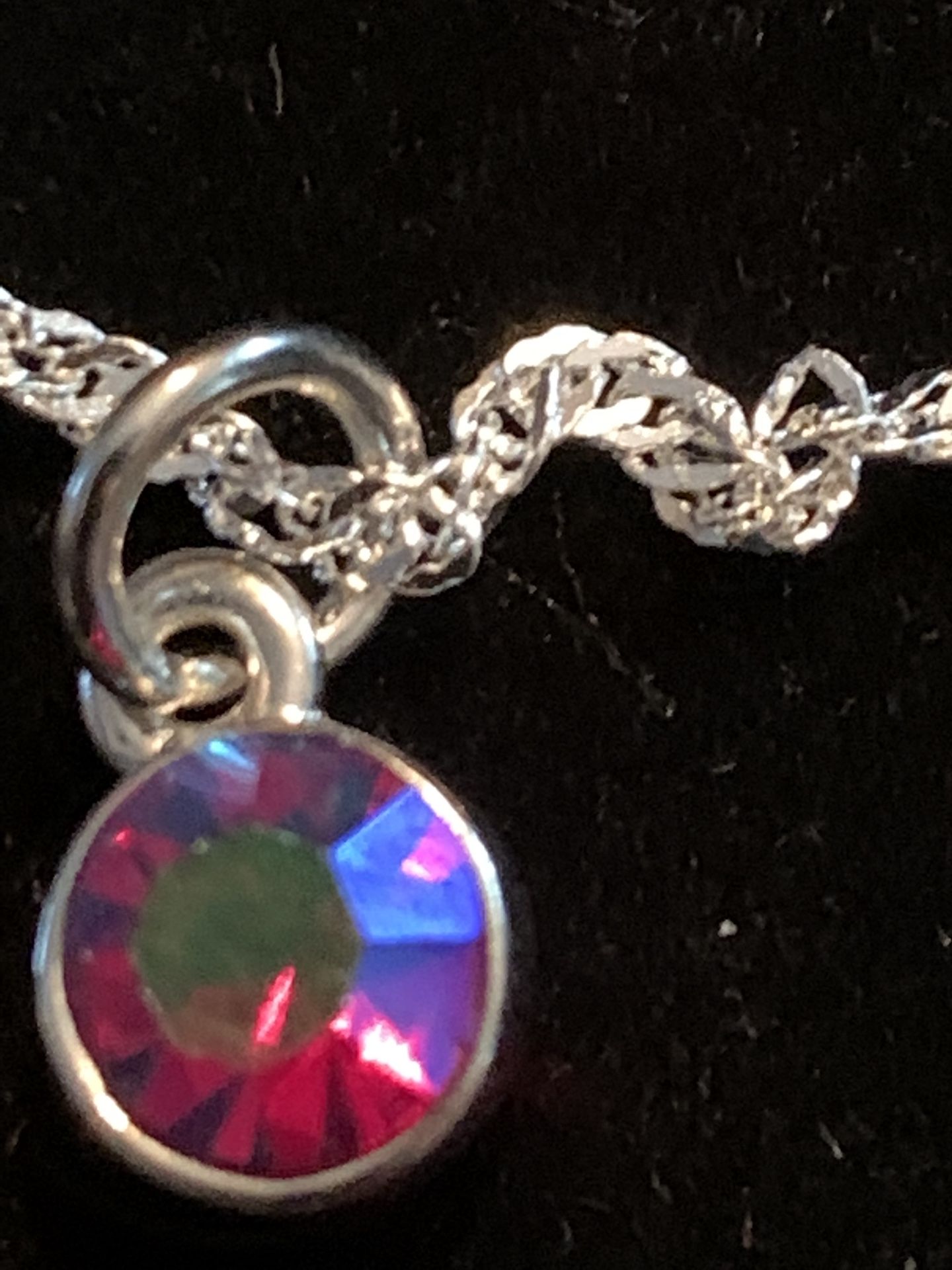 Red Iridescent Stone Stamped .925 Silver Chain Necklace