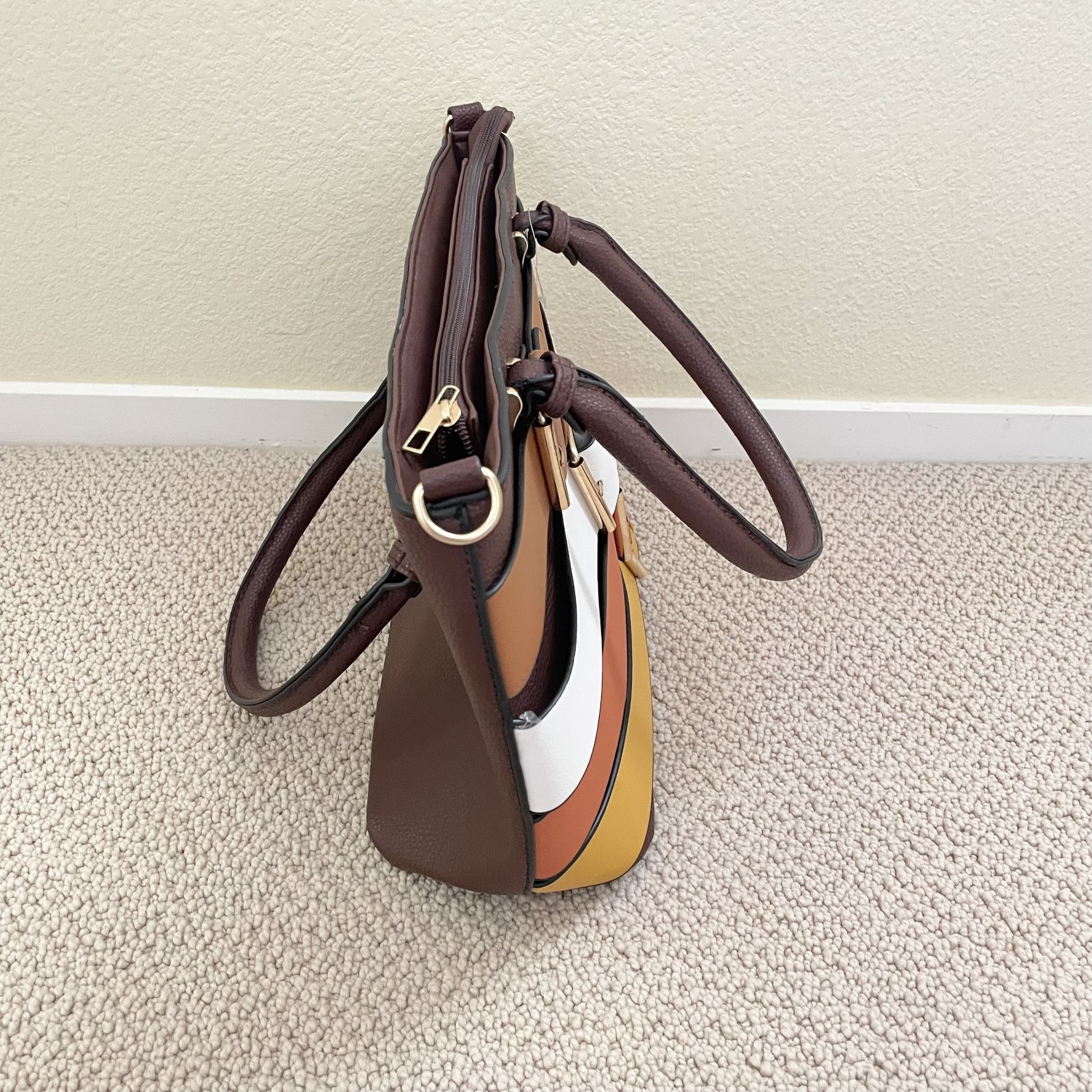 Yellow Brown Belt Design Tote Bag Women’s Purse