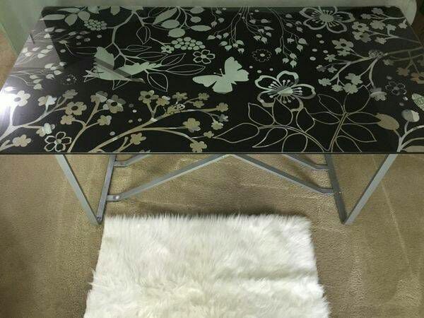 Ikea Vika Glasholm Table Top Glass Floral Patterned Blackmetal Base For Sale In Alpharetta Ga 6842