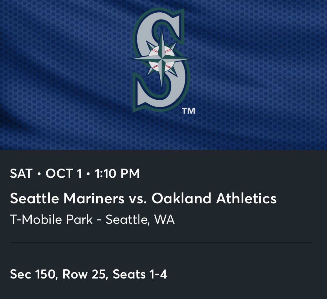 Mariners Vs Oakland Athletics Tickets Oct 1 