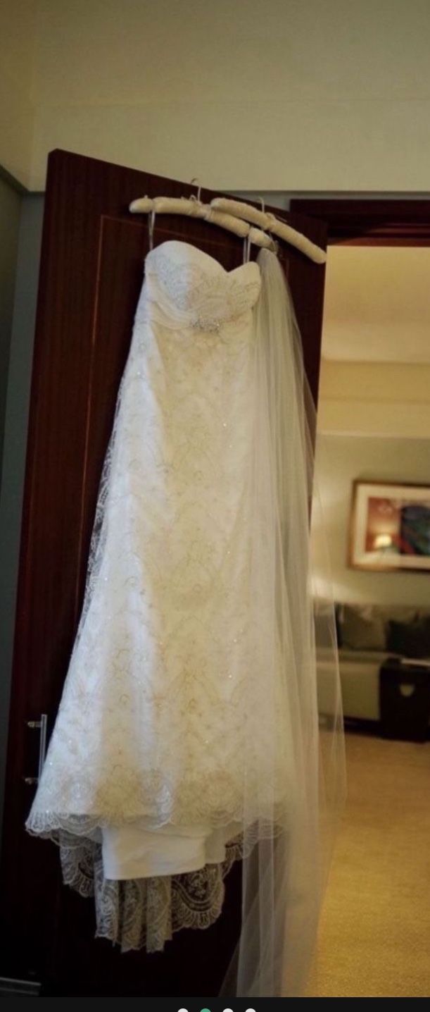 2 Wedding Dresses Size 12/14, Veil, Shoes, Clutch $400