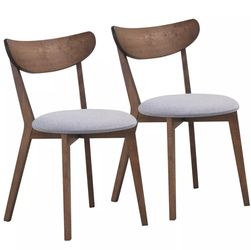 Set of 2 Dining Chair Upholstered Curved Back Side Chair with Solid Wooden Legs Thumbnail