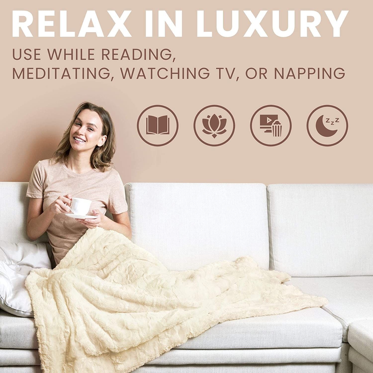 Luxury Faux Fur Throw Blanket - Ultra Soft and Fluffy - Plush Blankets for Couch Bed & Living Room - Fall Winter & Spring - 50x65 (Full Size) Ivory