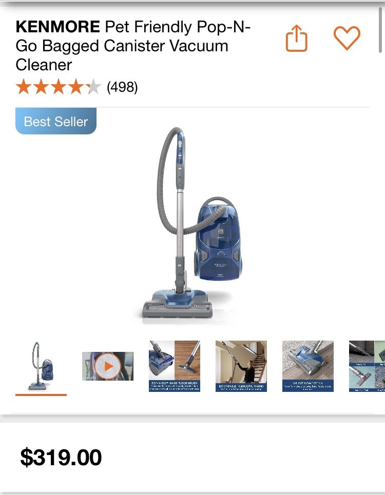 kenmore per friendly por-n-go bagged canister vaccum all floor cleaning