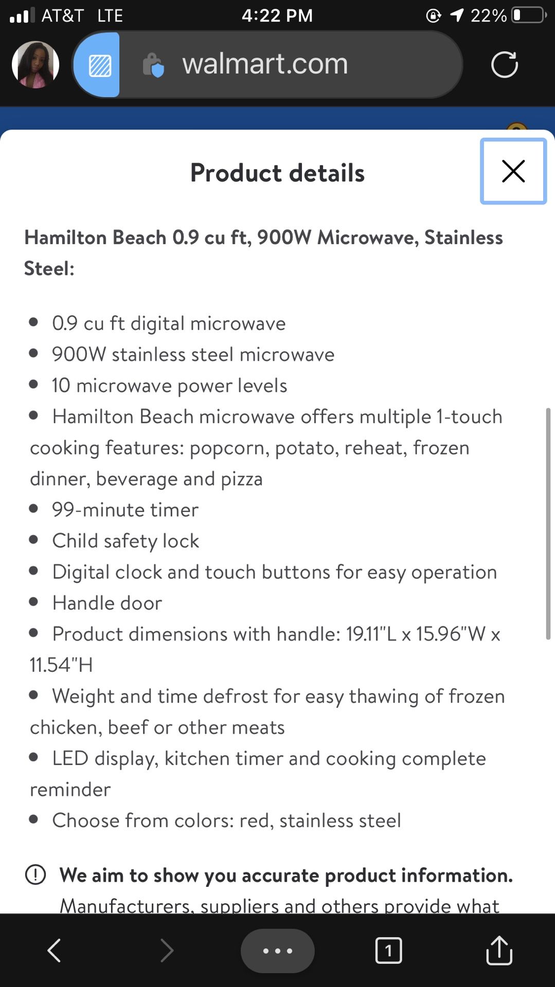 900 WATT MICROWAVE ''HAMILTON BEACH''