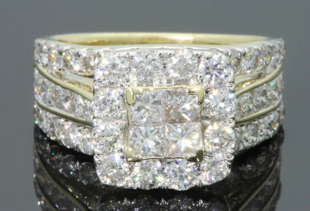 10K YELLOW GOLD 3.25 CARAT WOMEN PRINCESS DIAMOND ENGAGEMENT RING 
