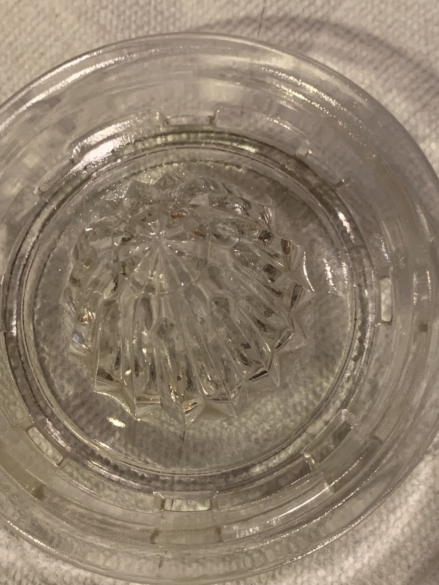 Beautiful etched glass juice strainers and dipping bowl