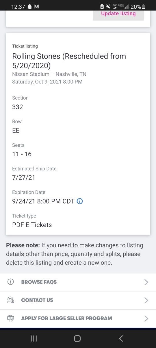 Rolling Stones Nissan Center 4 tickets