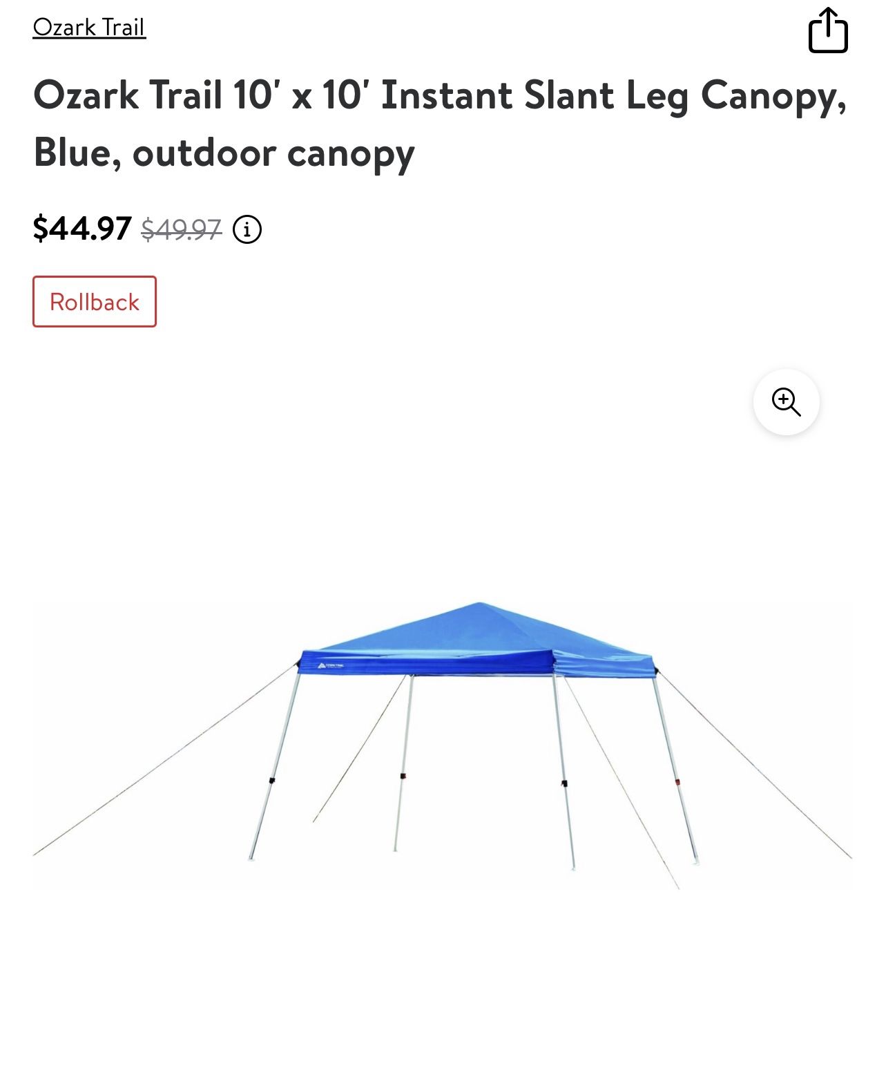 Ozark Trail 10’ X 10’ Outdoor Canopy