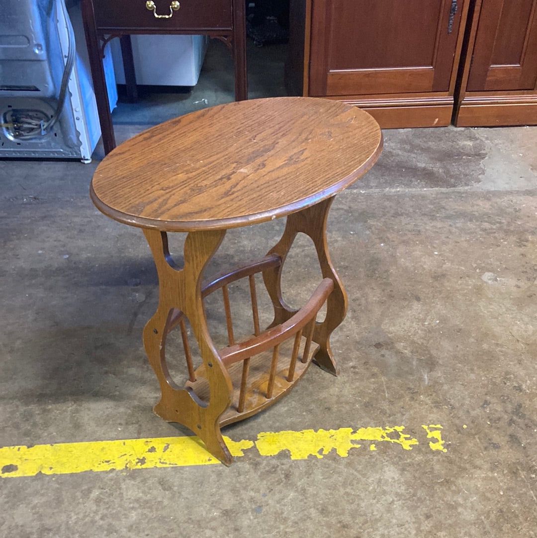 Wooden Oval Side Table W/ Magazine Rack