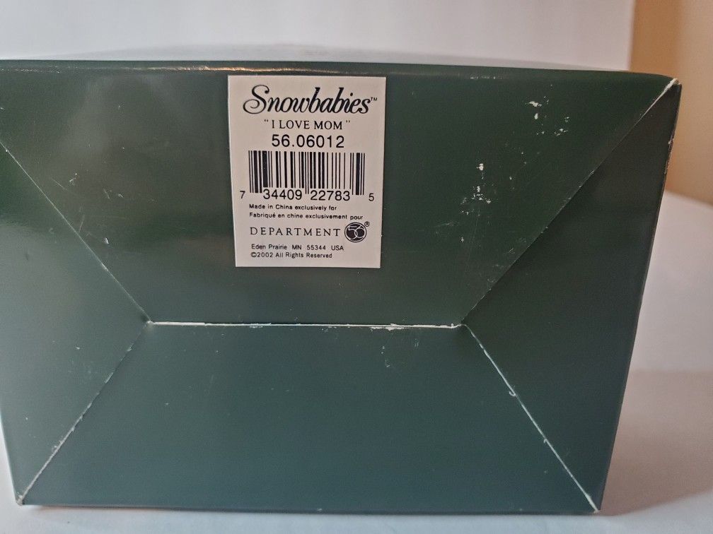 Department 56 Snowbabies "I LOVE MOM" Figurine w Box 2002 never displayed or removed from box.
Loc gb2