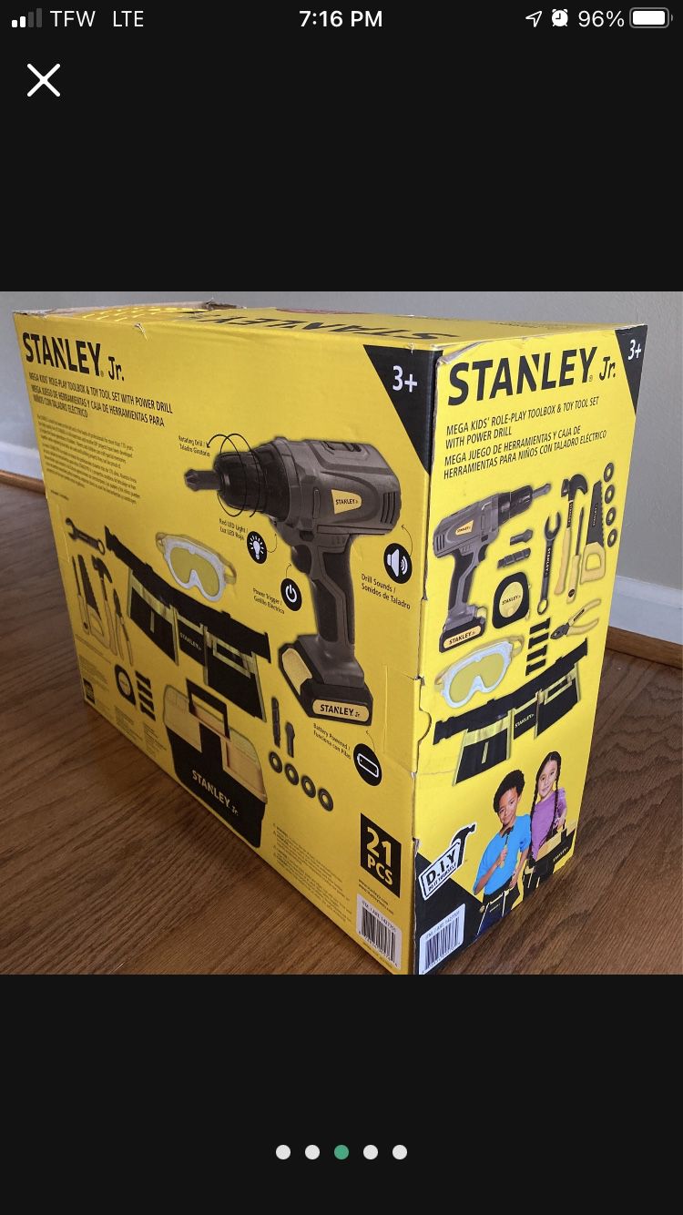 Stanley Jr Mega Tool 21 pcs Battery Operated Drill & Toolbox Set Toy New in Box 